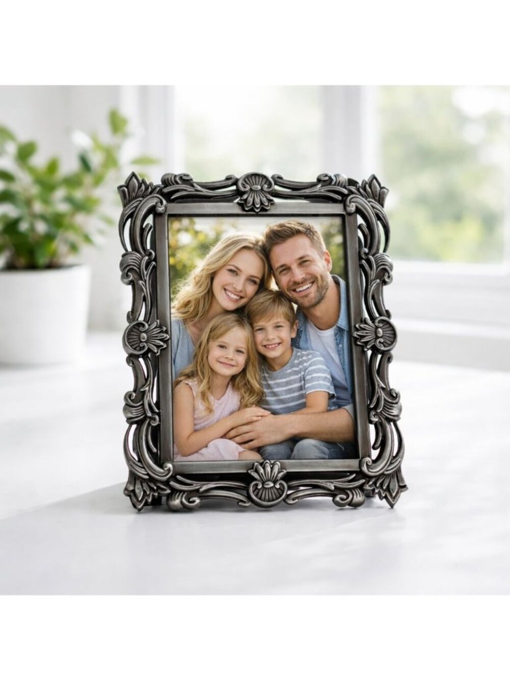 Vintage Ornate Silver-Tone Decorative Photo‎ Frame With Floral Motif Vertical Or